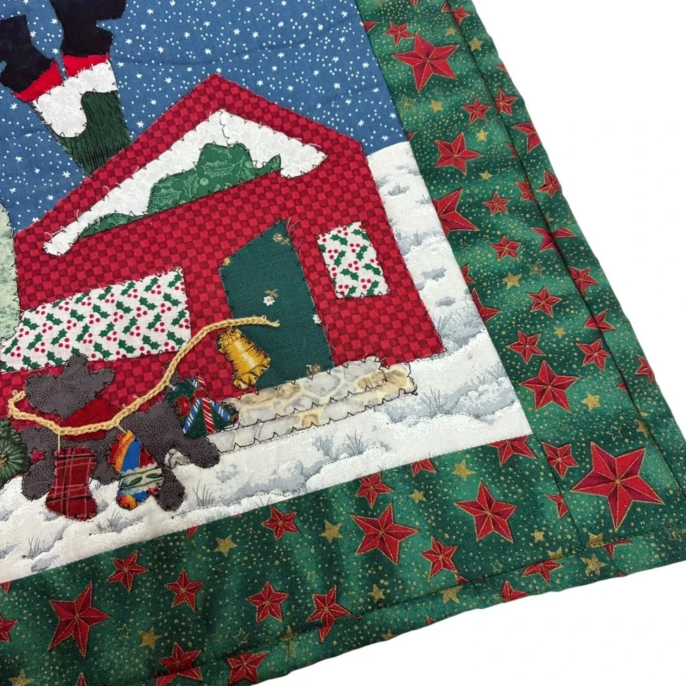Christmas Quilted Wall Hanging Green Santa Cactus Southwest Holiday 16.75
